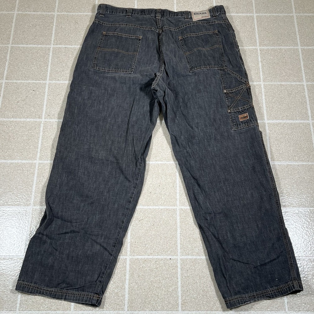 Vintage USA Made Guess Black Jeans Carpenter 32x30 90s Y2K Workwear Baggy Denim